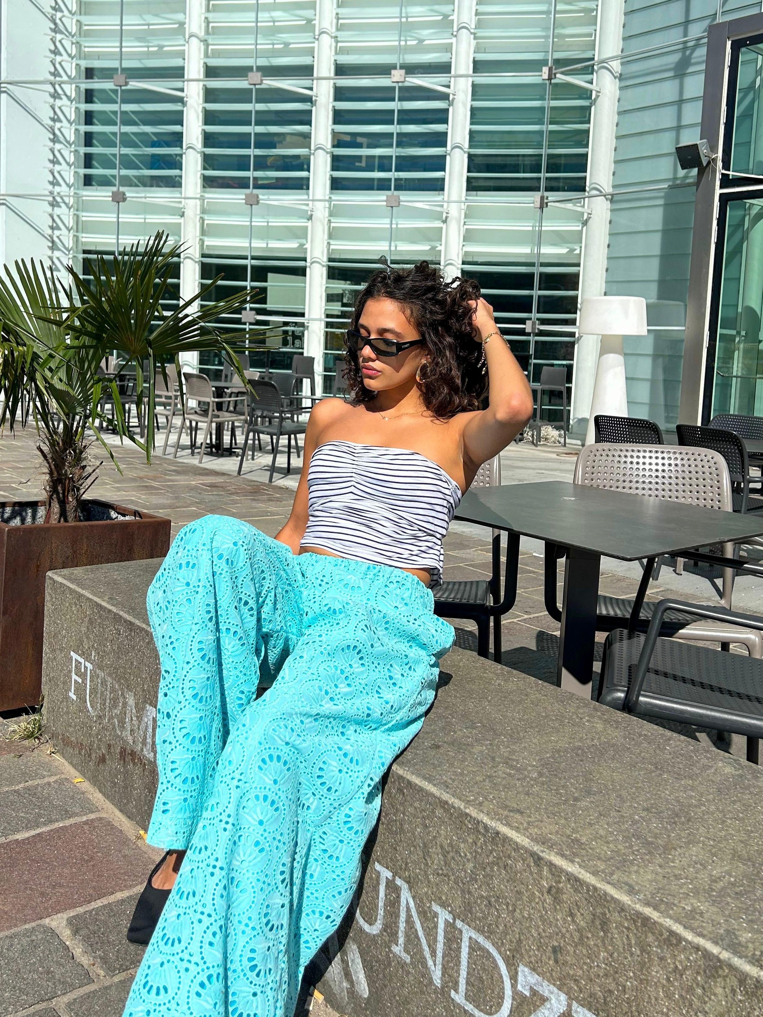 Dry lace top and wide leg pant